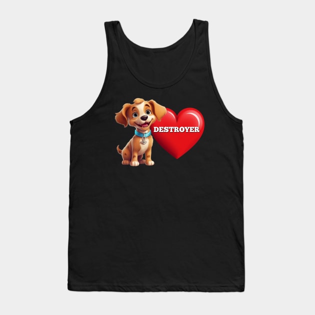 Cute Puppy Dog Red Valentine Heart Destroy Mischievous Puppy Tank Top by Funny Stuff Club